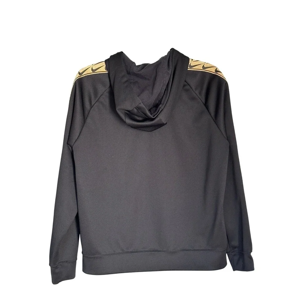 Nike Hoodie Womens Small Black Gold Swoosh Zip Up Streetwear Boxy